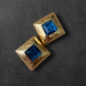 Gold and Blue Geometric Earrings